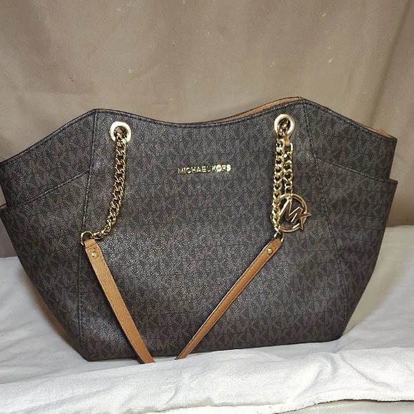 Michael Kors Dark Brown Tote with Gold Accents - Picture 1 of 12